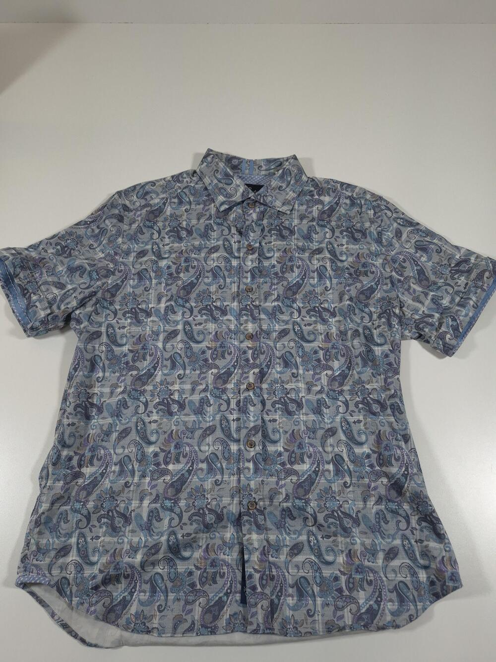 Robert Graham Shirt Men's 2XL Blue Paisley Stretch Short Sleeve Button-Up